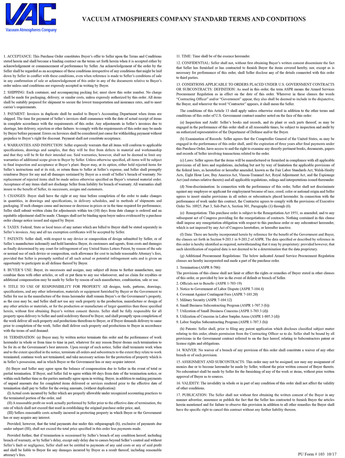 vac terms and conditions